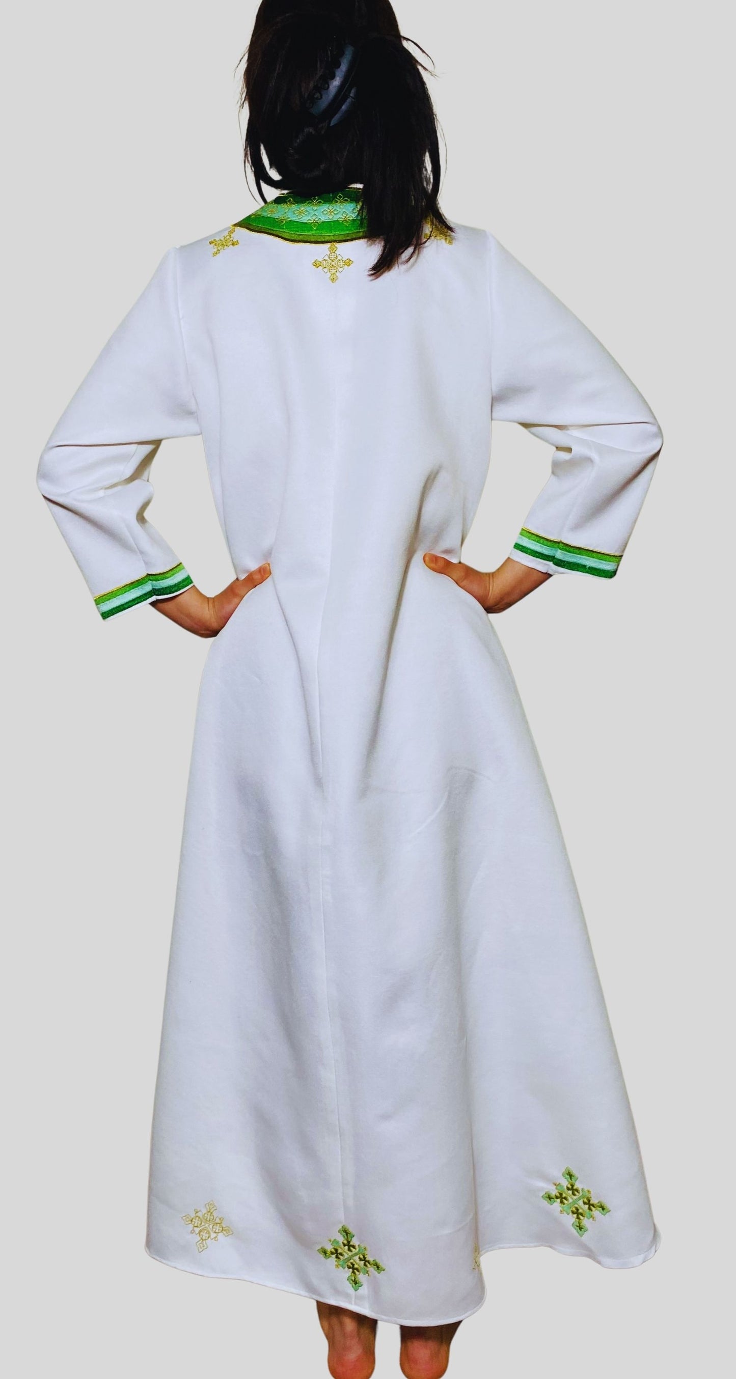 Habesha Kemis red, green colors embroidered