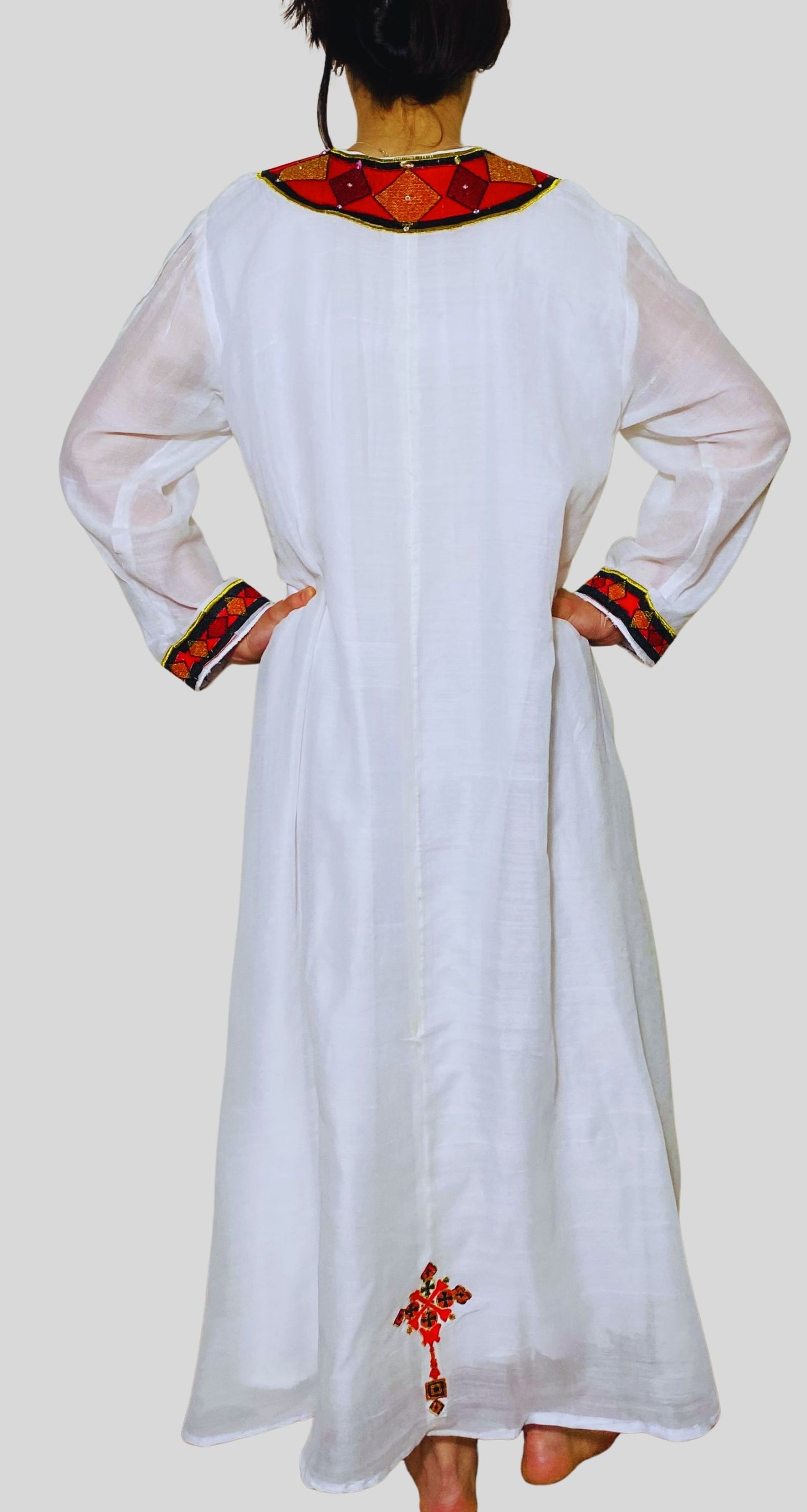 Habesha Kemis red, black and gold embroidered