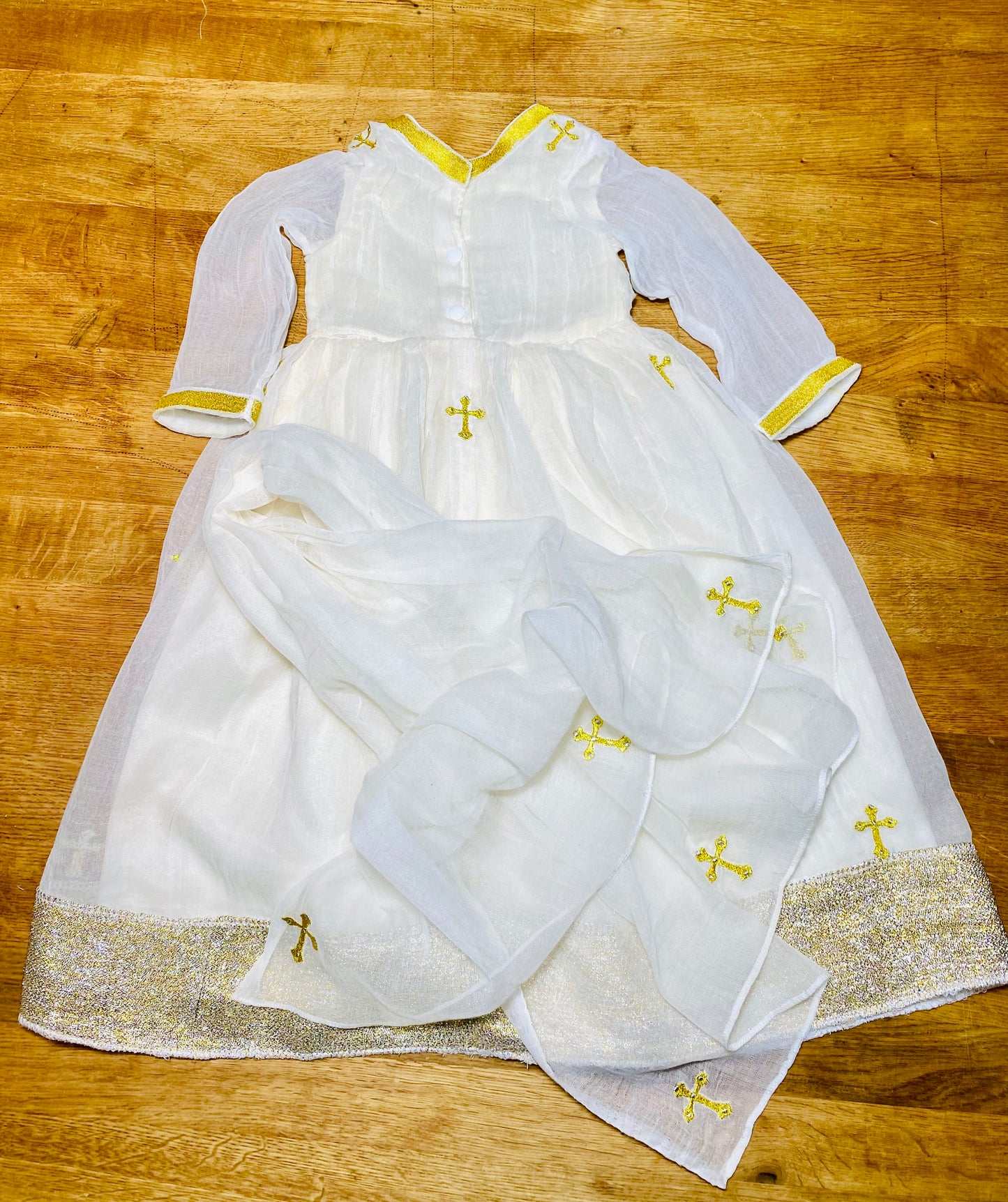 Girls dress with scarf (ነጠላ) Habesha Kemis (ሀበሻ ቀሚስ)