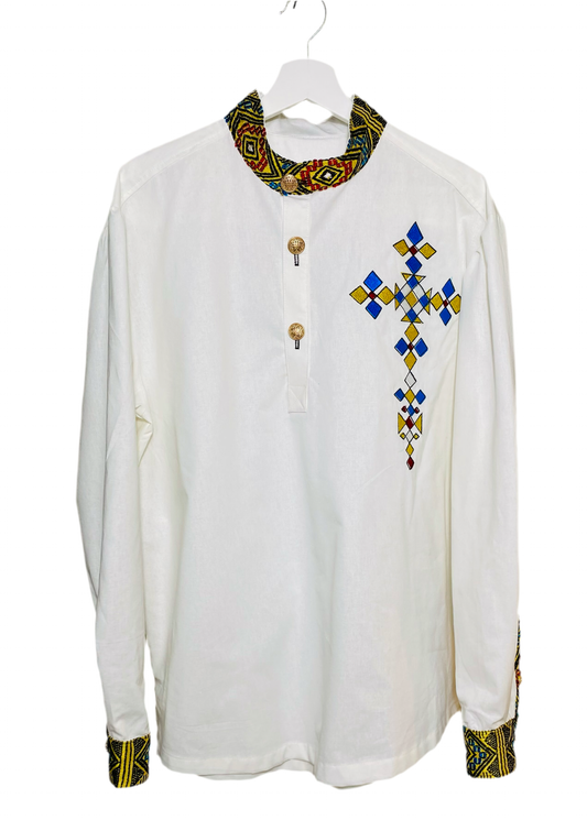 Cross Shirt embroidered (ጥልፍ ጥለት)