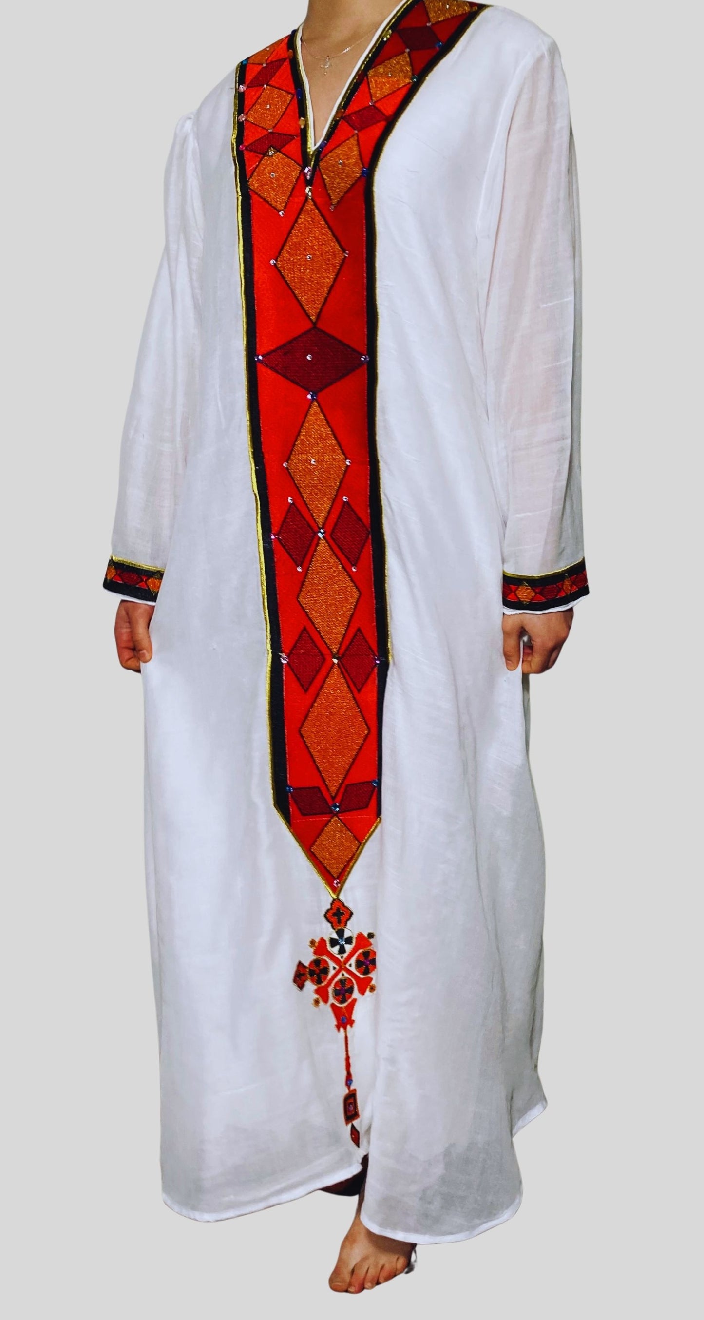 Habesha Kemis red, black and gold embroidered