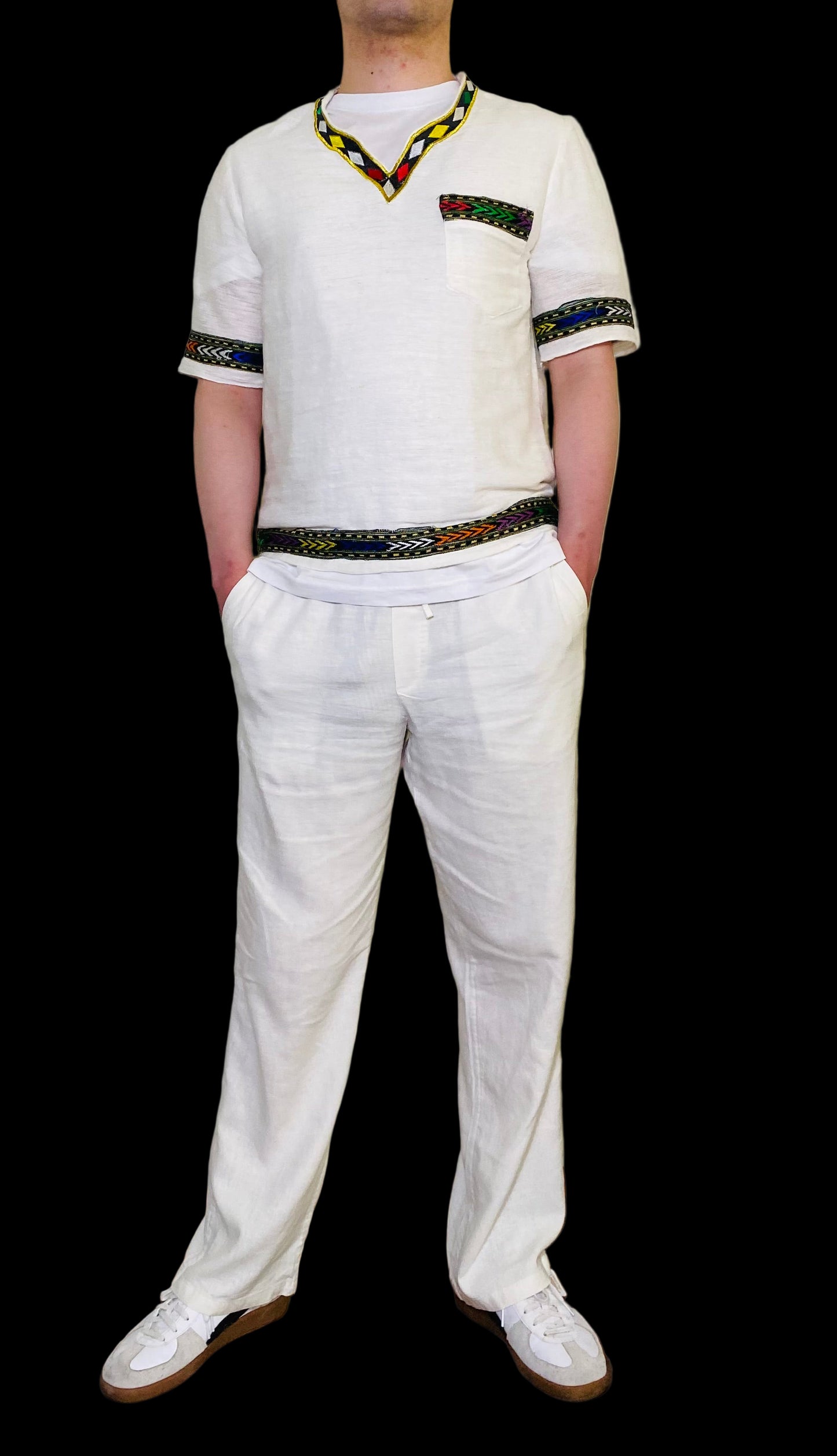 Men’s handmade Tunic Shirt embroidered neckline