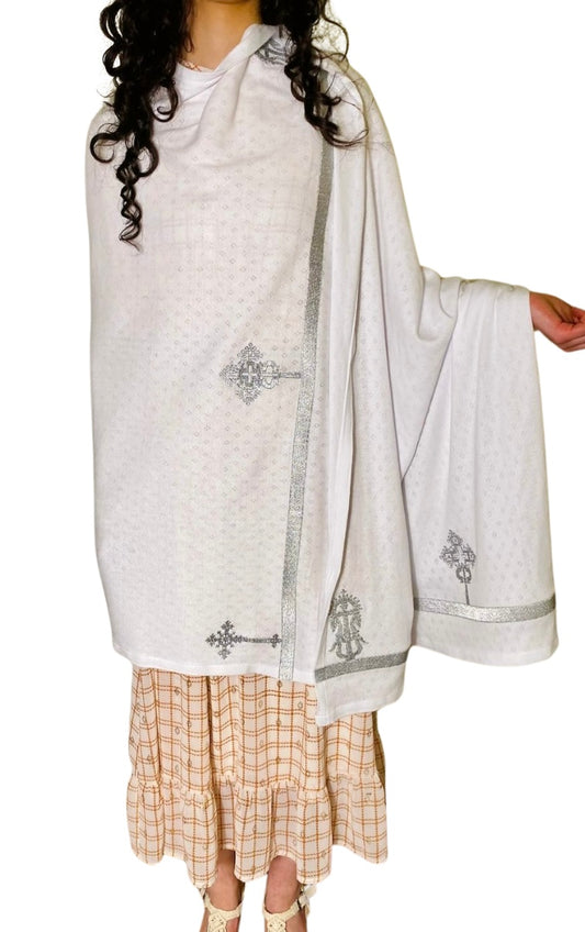 Woven oversized Scarf white/silver