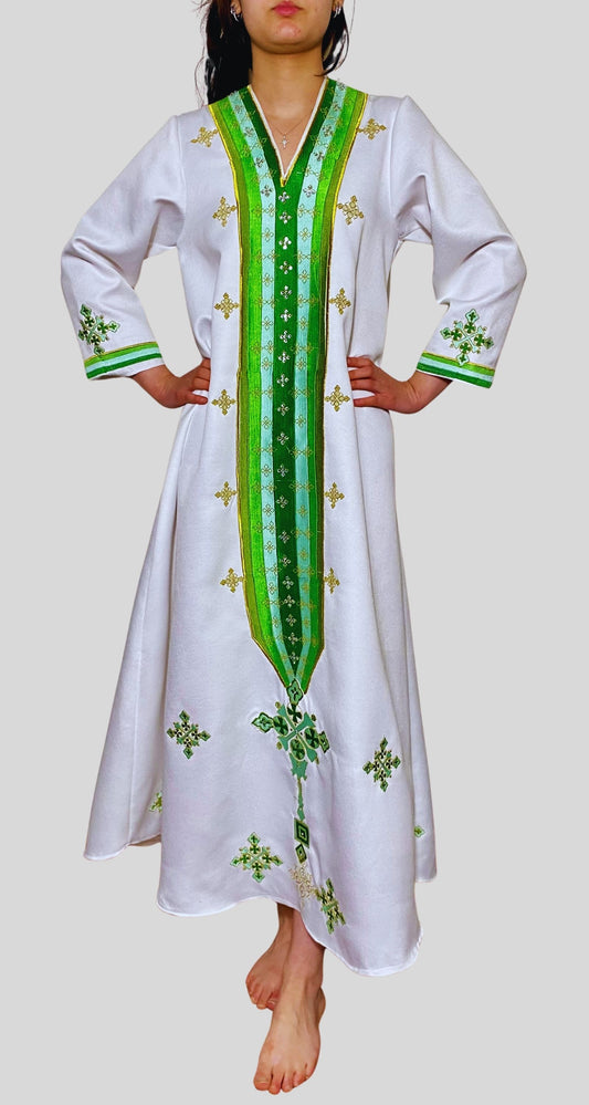 Habesha Kemis red, green colors embroidered