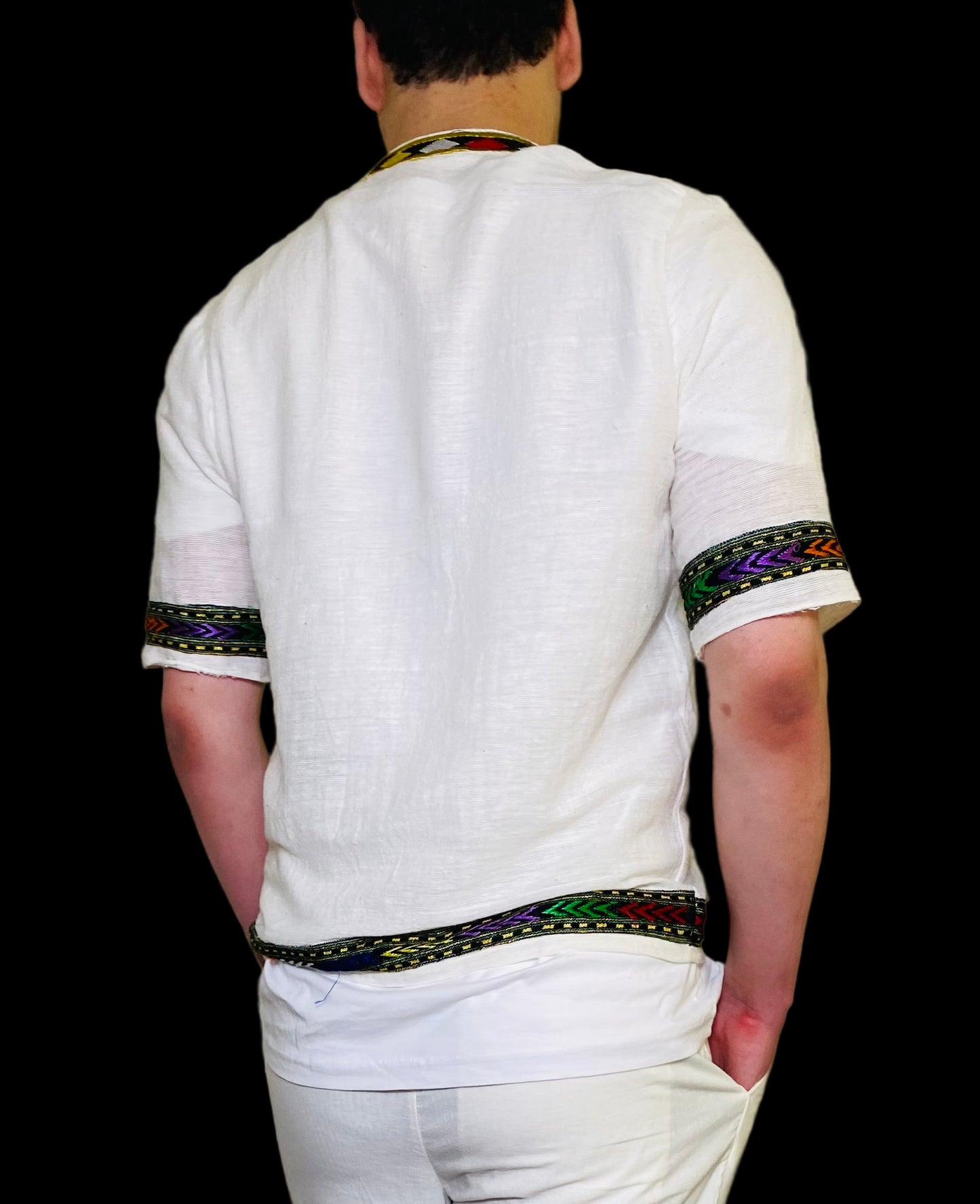 Men’s handmade Tunic Shirt embroidered neckline